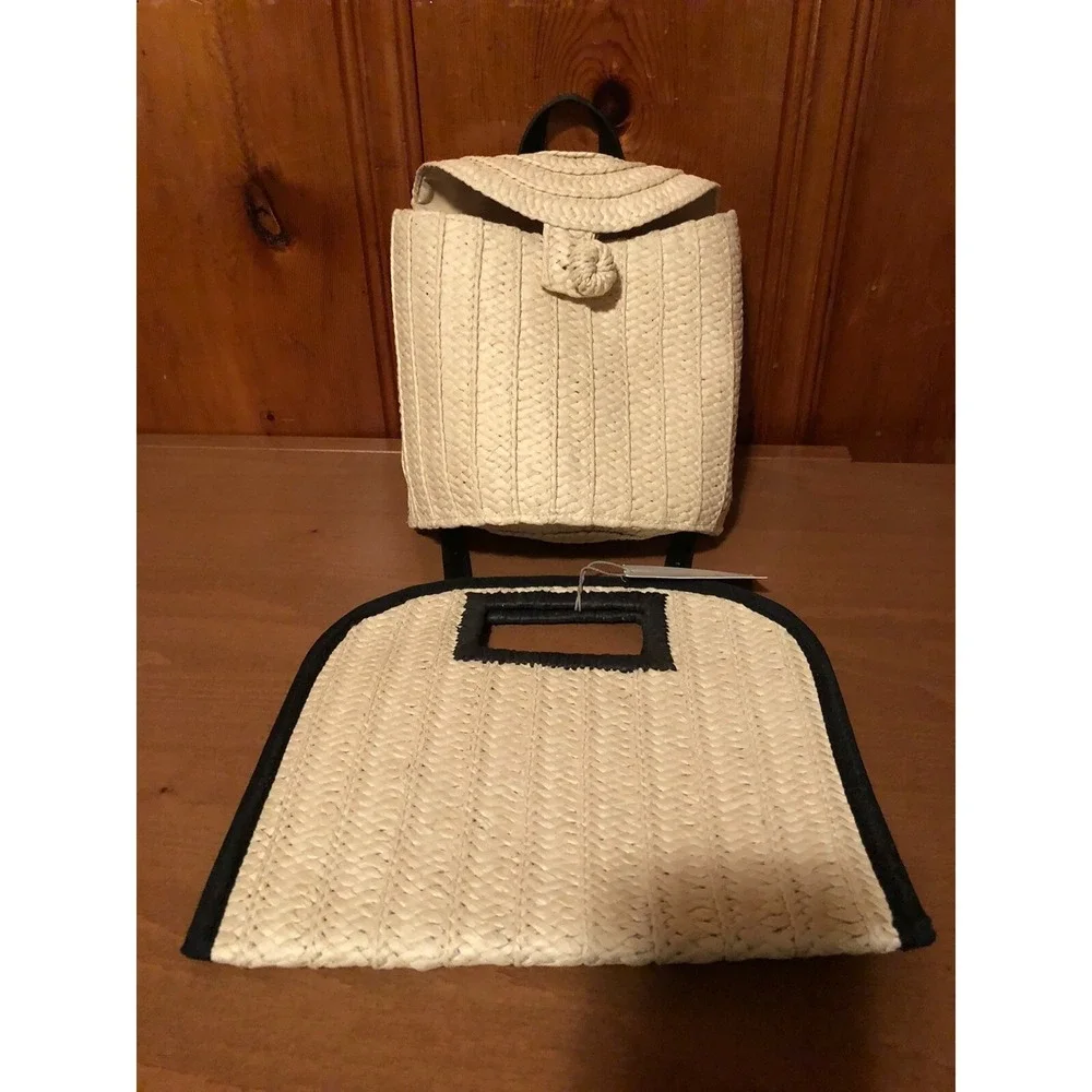 A New Day Women's Woven Straw Basket Mini Backpack/ Cut Out Handle Clutch Set